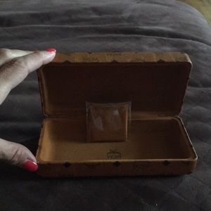 MCM hard shell sunglasses case with dust cloth